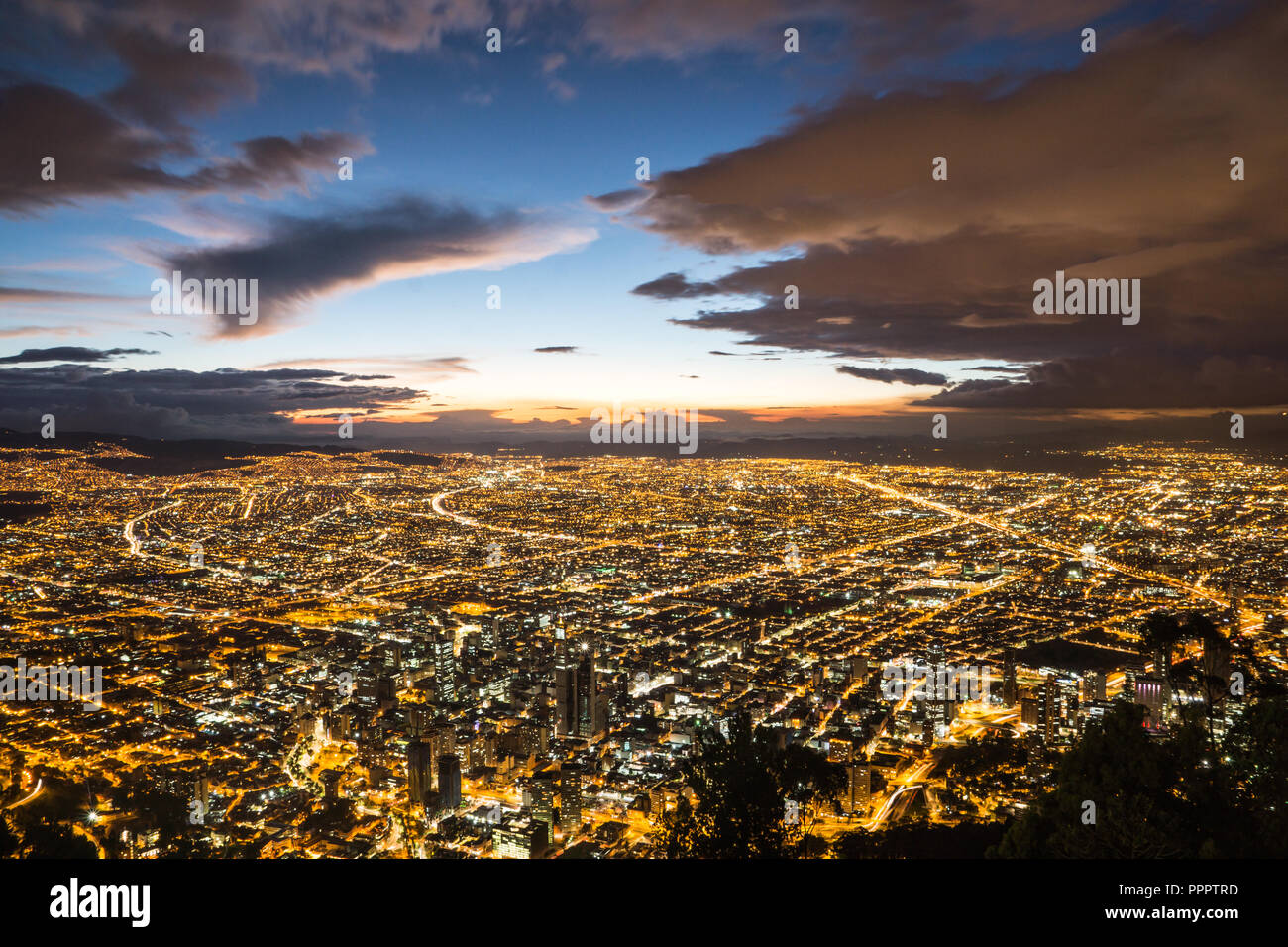 View from Monserrat over Bogota at night Stock Photo