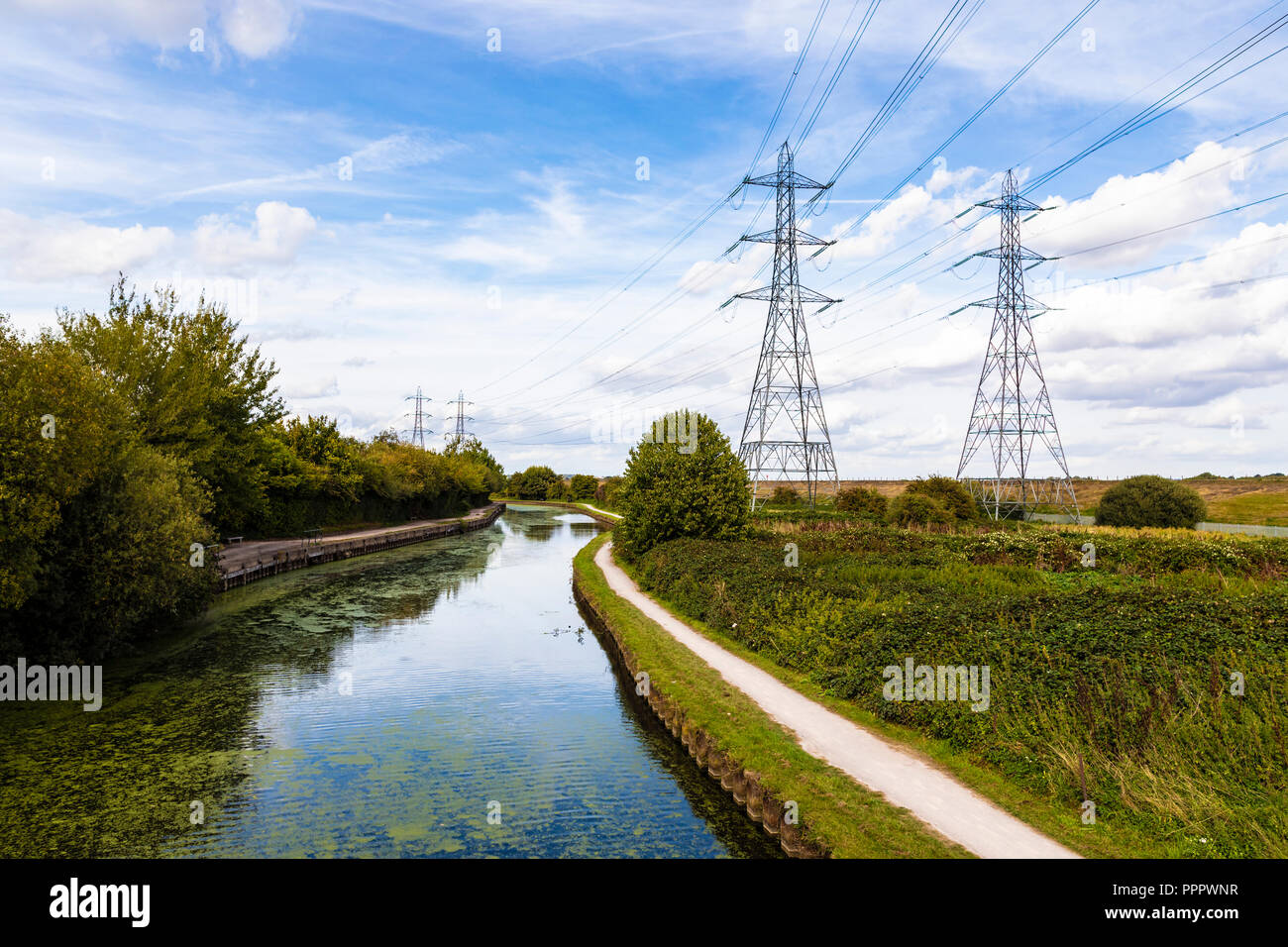 London, United Kingdom - September 15, 2018: View of the path alongside the river Thames in the Lea Valley Walk. Stock Photo