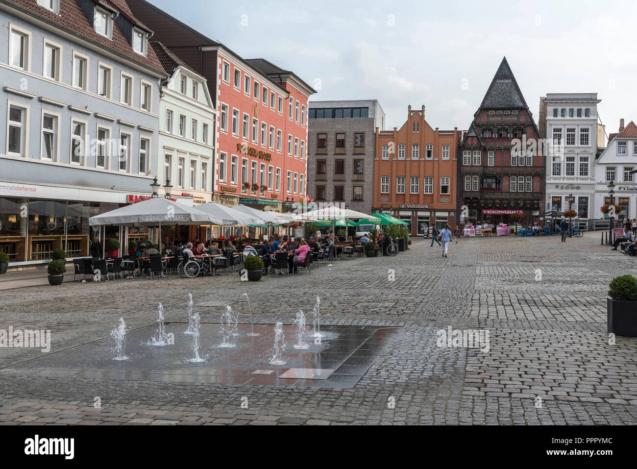 market place, fountain, Minden-Luebbecke, East Westphalia-Lippe, North Rhine-Westphalia, Germany Stock Photo