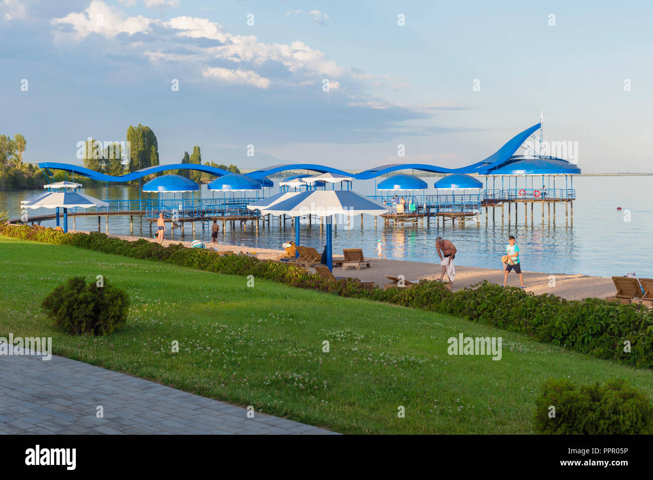 Karven resort beach, Issyk Kul lake, Kyrgyzstan, Central Asia Stock