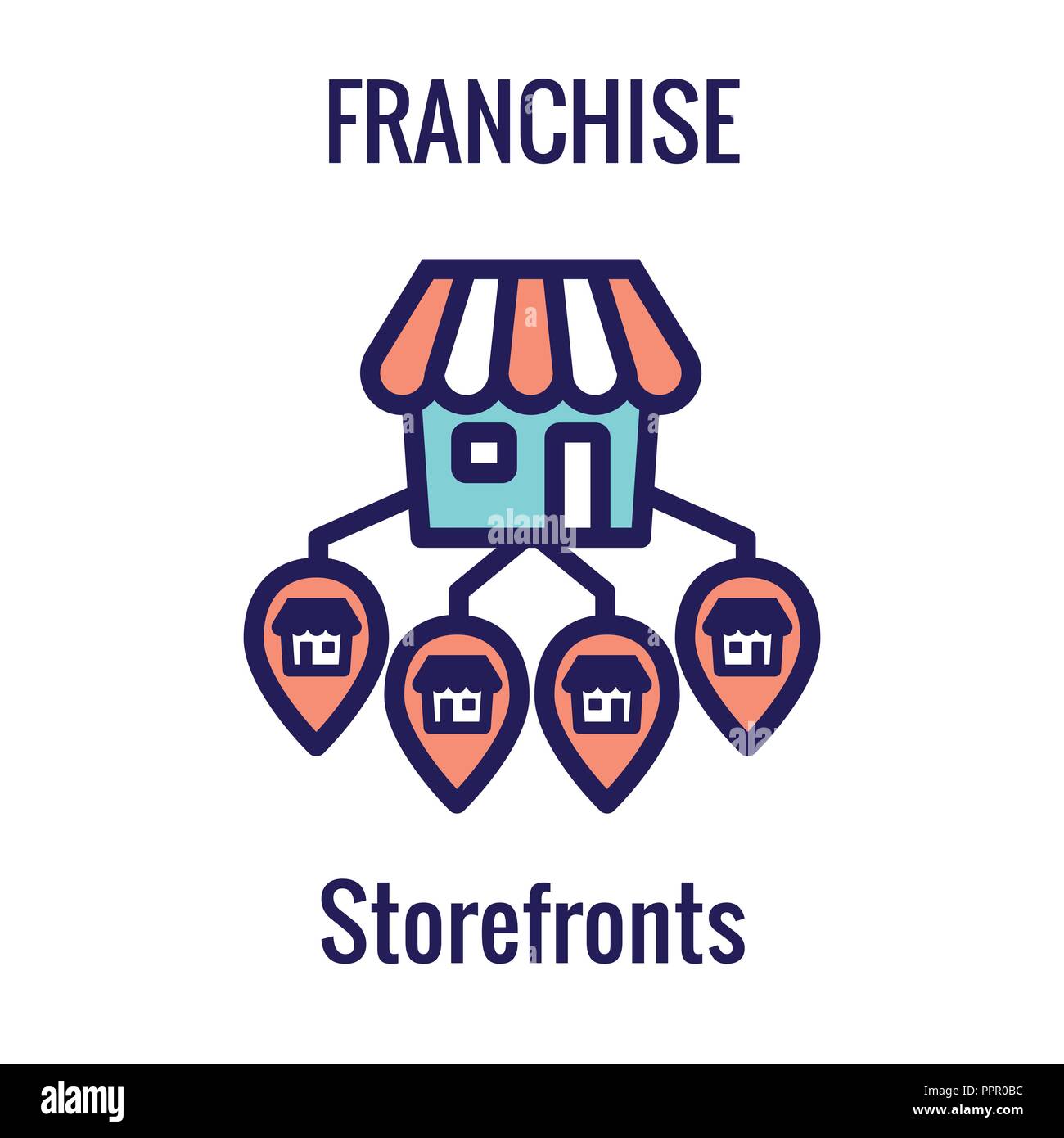 Franchise Icon w Home Office, corporate Headquarters and Franchisee