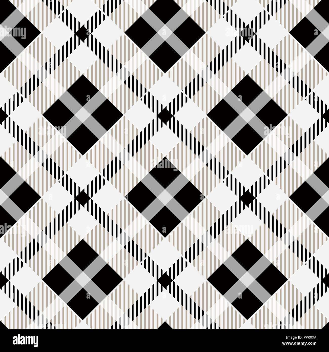 Plaid checkered tartan seamless pattern in black and white colors ...