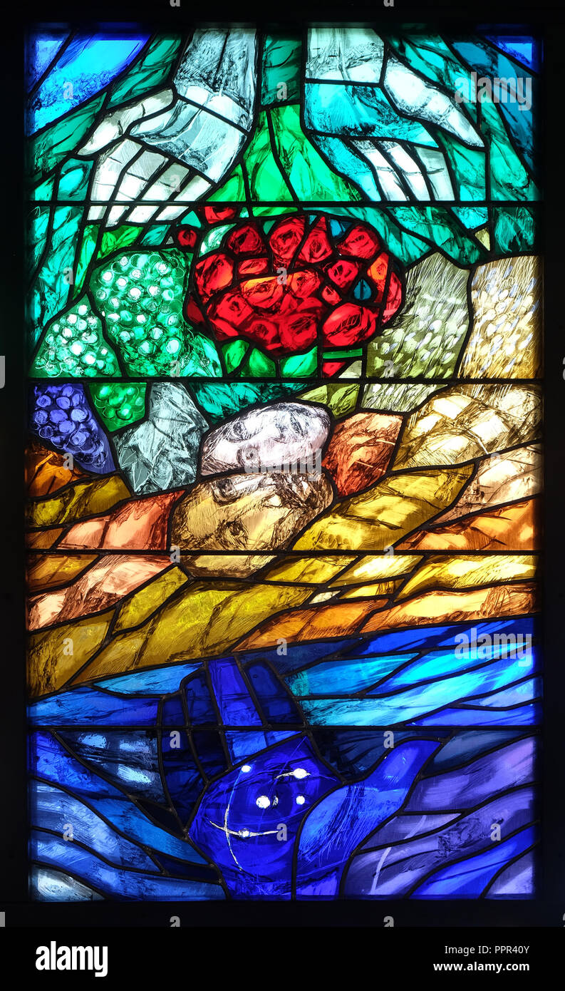The Story of Creation, stained glass window by Sieger Koder in church