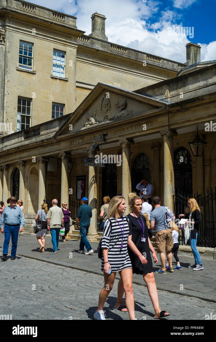 Exterior of the Pump Room restaurant on Stall Street, fine dining venue located above the Roman Baths, Bath, Somerset, England, UK Stock Photo