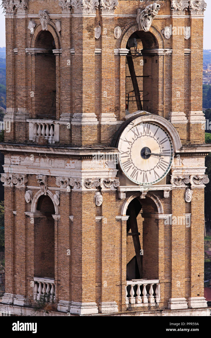 Analog clock at tower in Rome Stock Photo - Alamy
