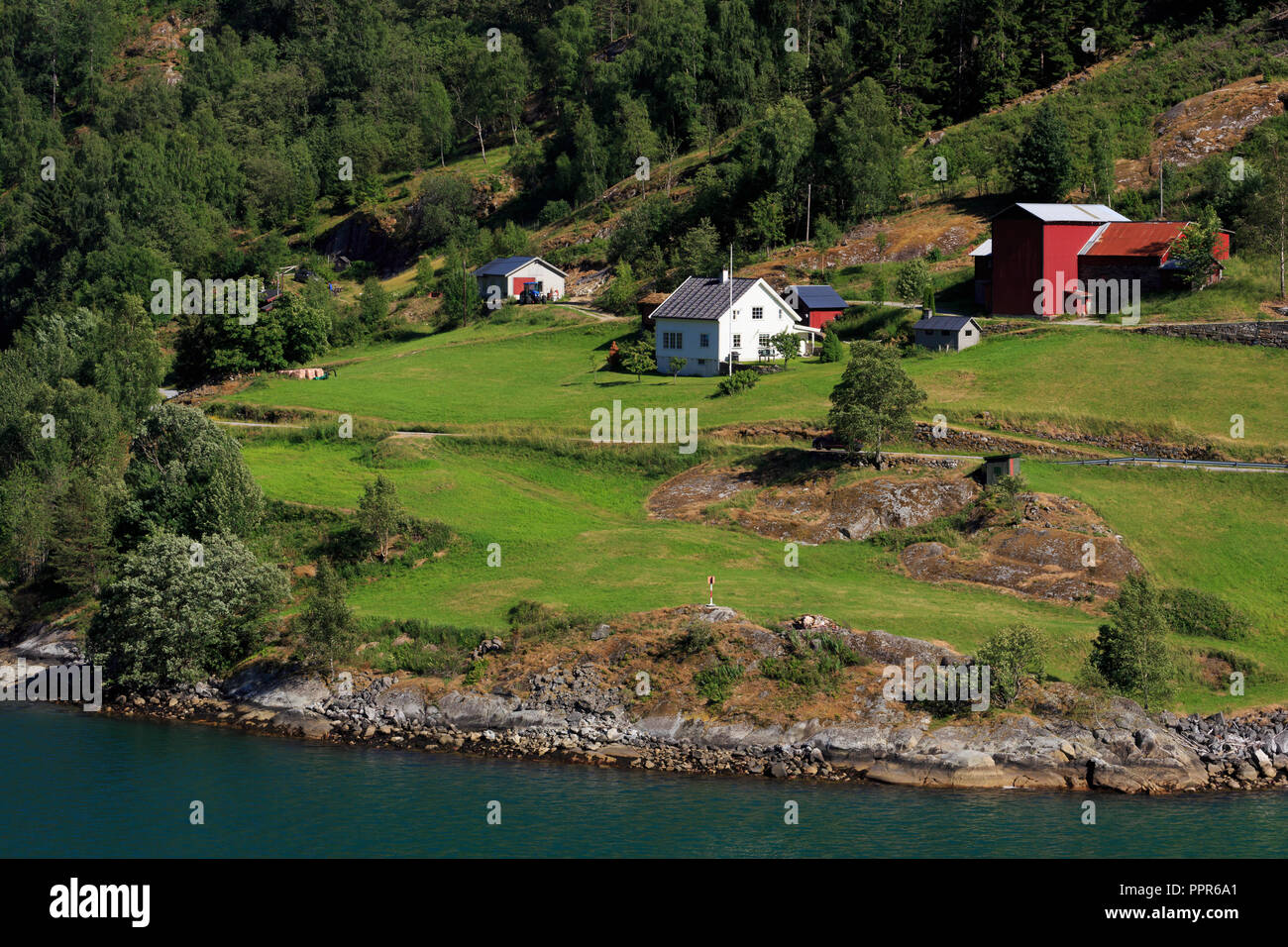 Farm, Sognefjord, Sogn og Fjordane County, Norway Stock Photo