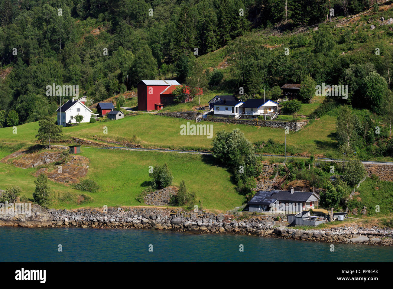 Farm, Sognefjord, Sogn og Fjordane County, Norway Stock Photo