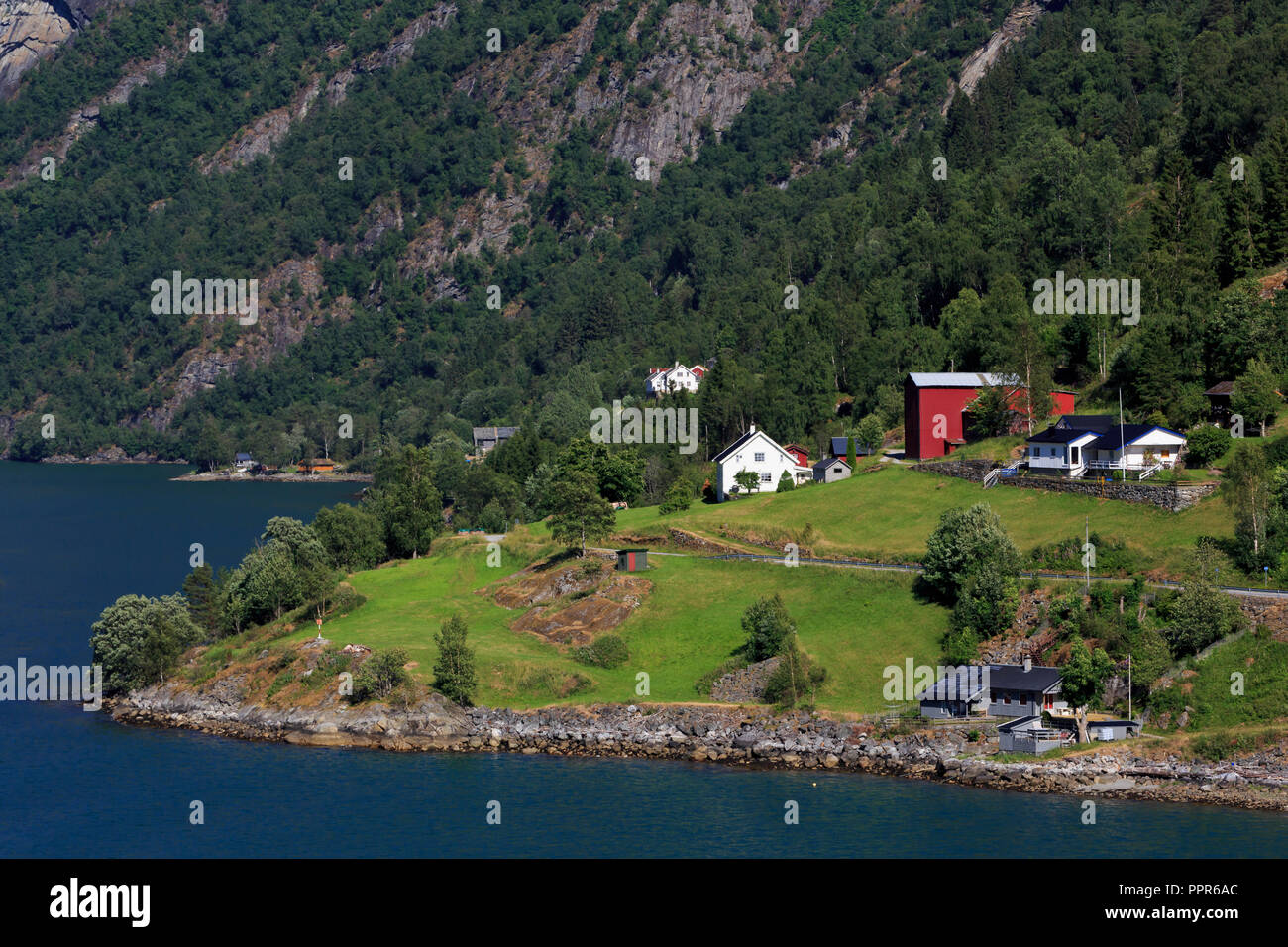 Farm, Sognefjord, Sogn og Fjordane County, Norway Stock Photo