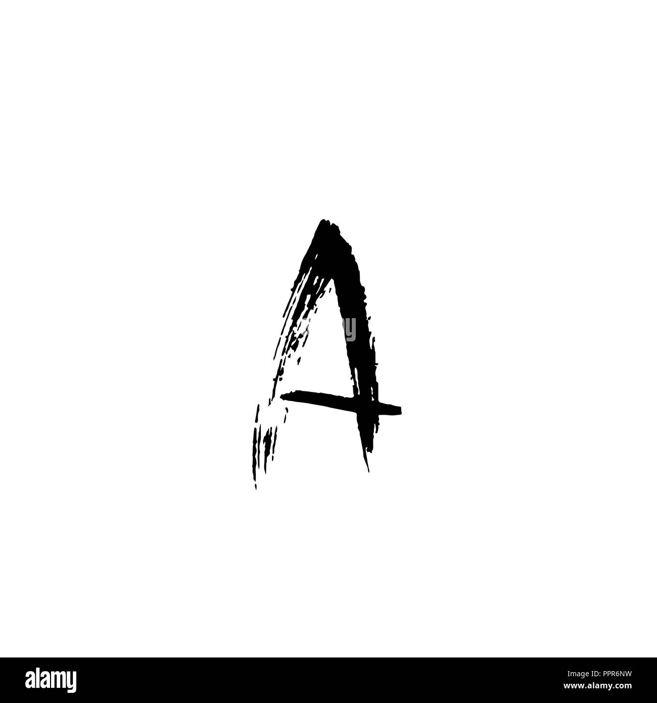 Letter A. Handwritten by dry brush. Rough strokes textured font. Vector ...