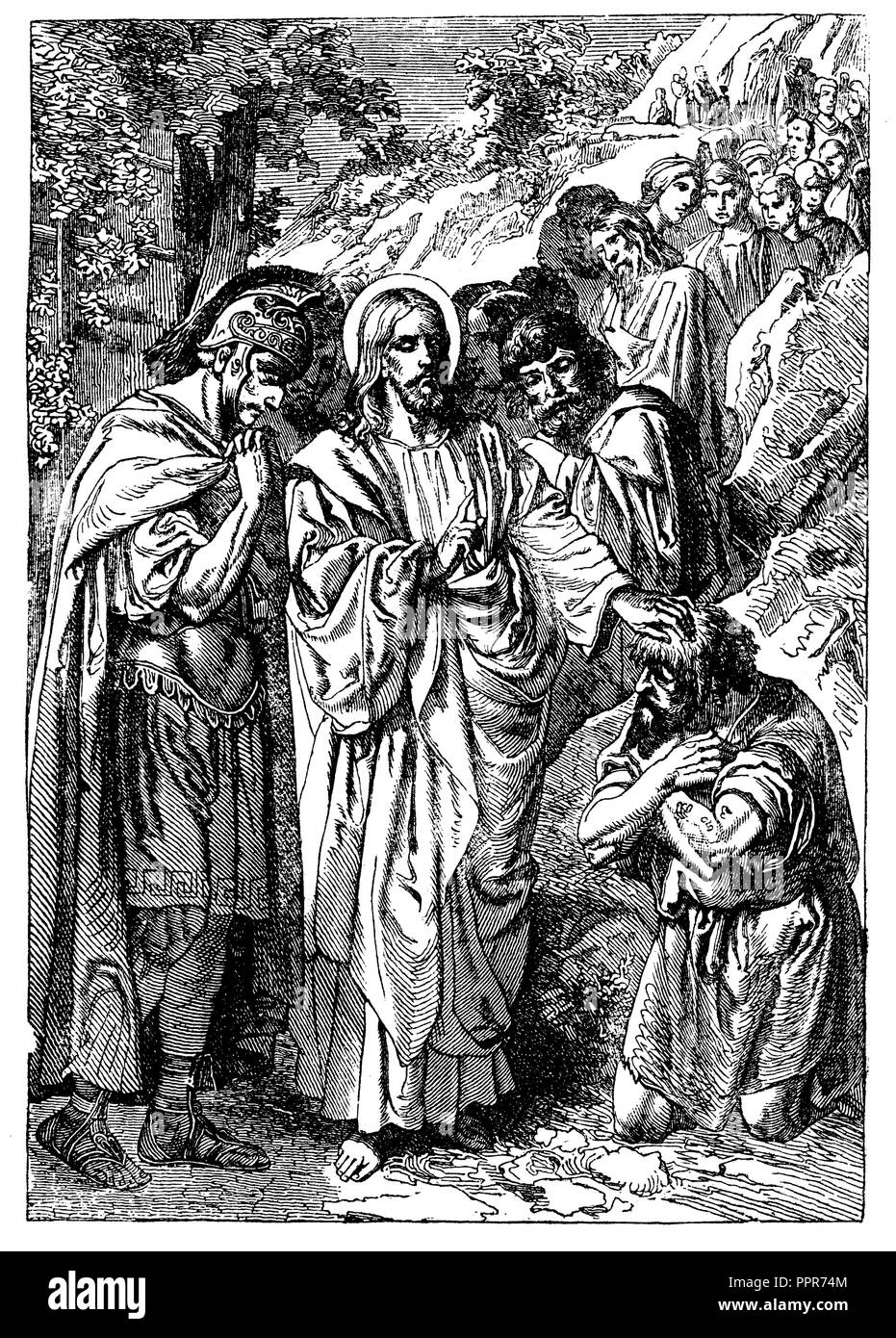 Jesus heals a leper, Captain asks for healing of his servant, anonym  1879 Stock Photo
