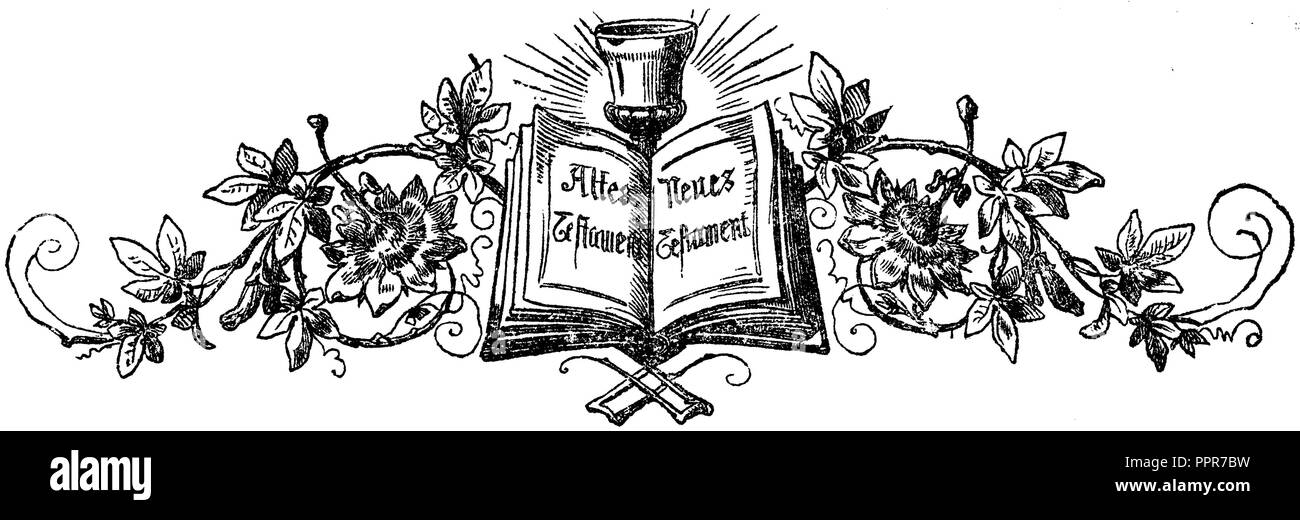 Ornament initial chapter with bible, 1863 Stock Photo Alamy