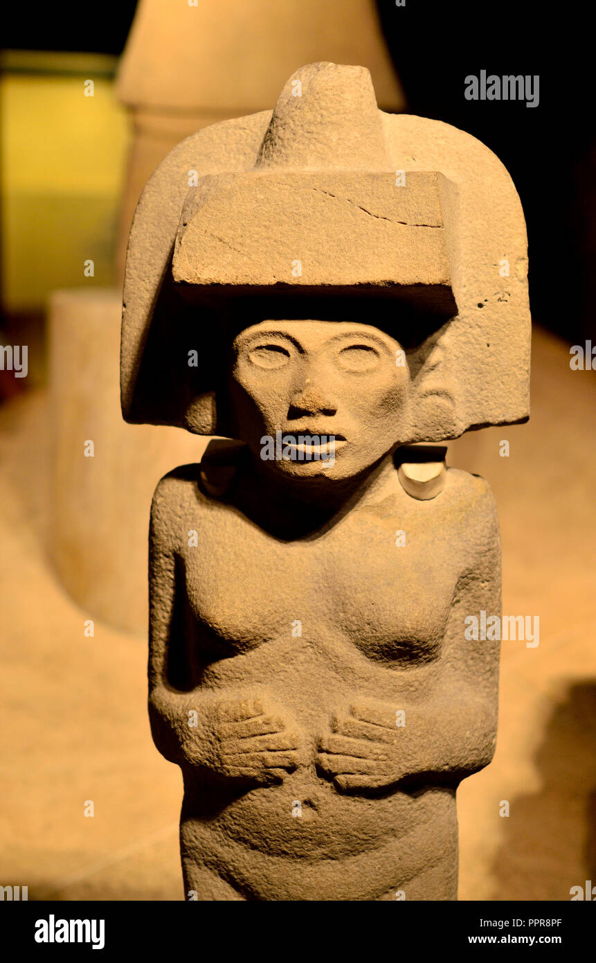 Stone sculpture of female deity (Huaxtec Mexico AD 9001450) British