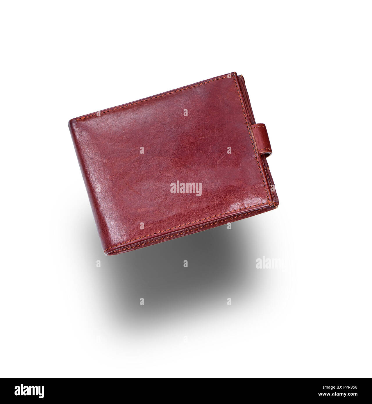 closed old leather purse isolated on white background Stock Photo