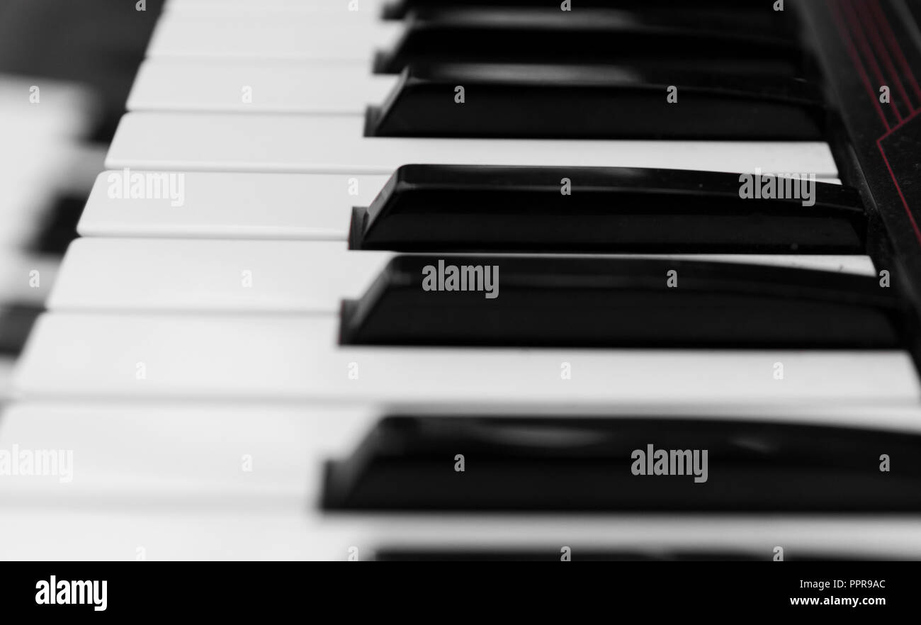 Synthesizer piano key board side view.Professional electronic midi