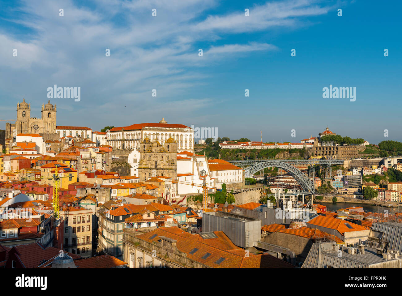 Aerial view of Porto's historical centre and ribeira, an Unesco World Heritage Site and popular tourist attraction Stock Photo