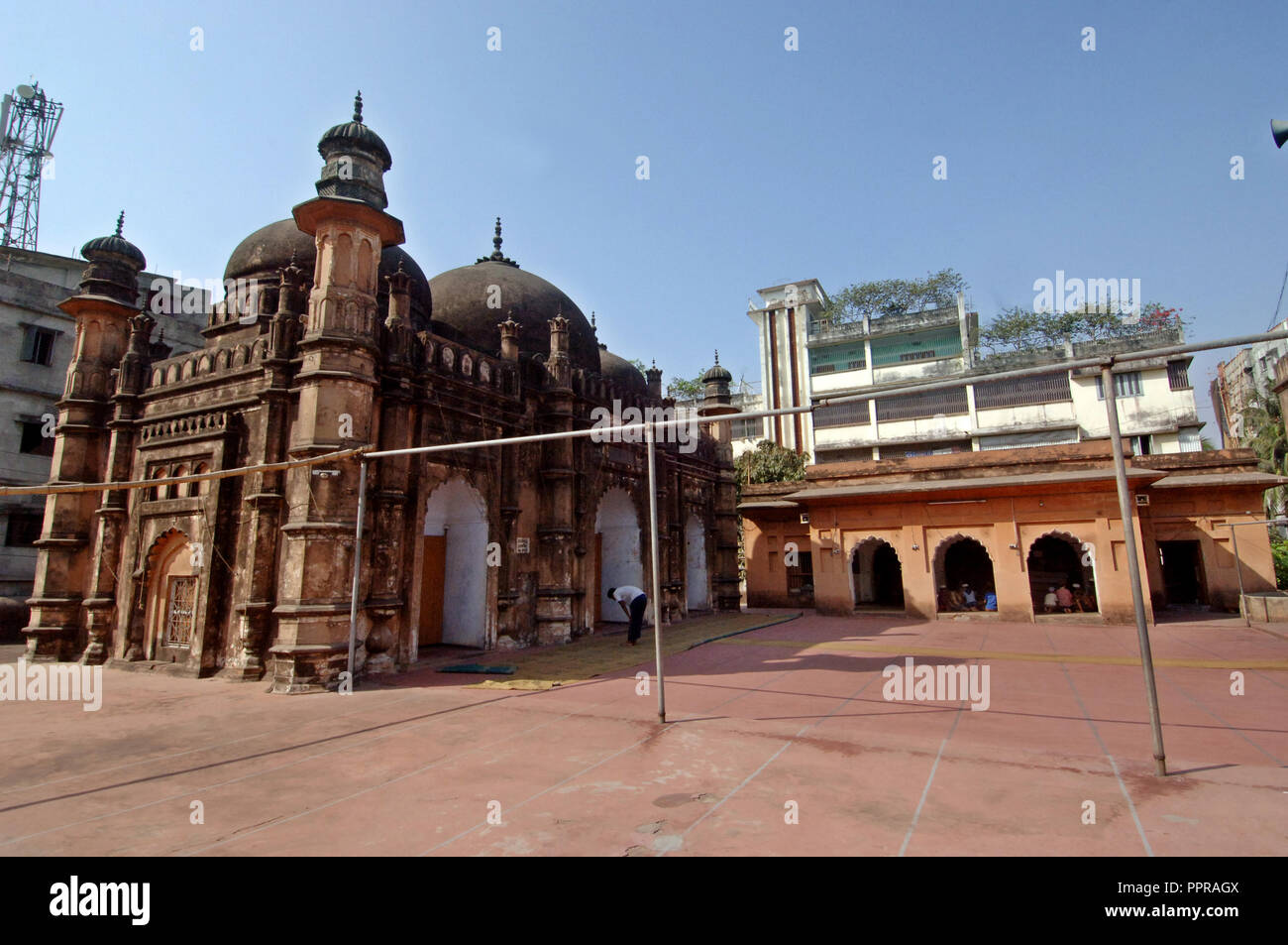 Dhaka, Bangladesh - February 23, 2009: The Khan Mohammad Mirza Mosque on Lalbagh road is situated less than half a kilometre west of the Lalbagh Fort. Stock Photo