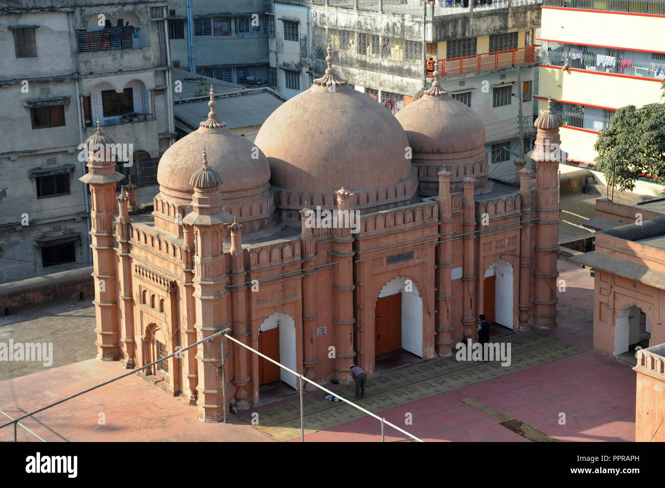 Dhaka, Bangladesh - December 21, 2009: The Khan Mohammad Mirza Mosque on Lalbagh road is situated less than half a kilometre west of the Lalbagh Fort. Stock Photo