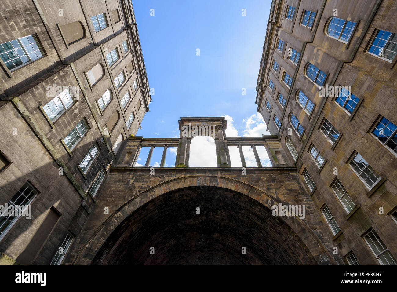 Historic building with street tunnel, Edinburgh, Scotland, United