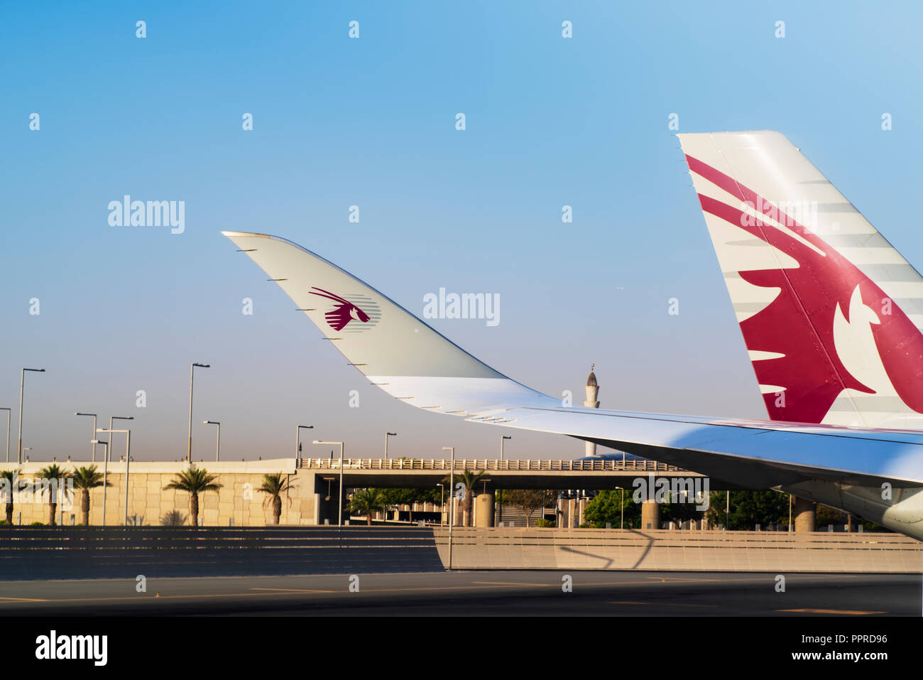 DOHA, QATAR 04 August 2018 Airplanes from Qatar Airways (QR) are