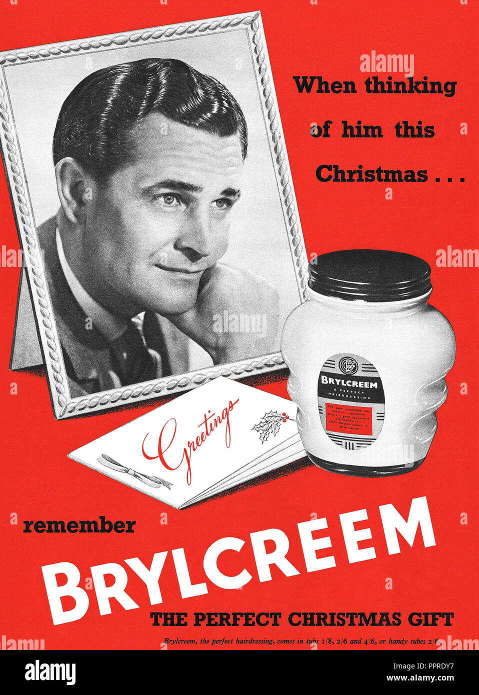 1952 British Christmas advertisement for Brylcreem. Stock Photo