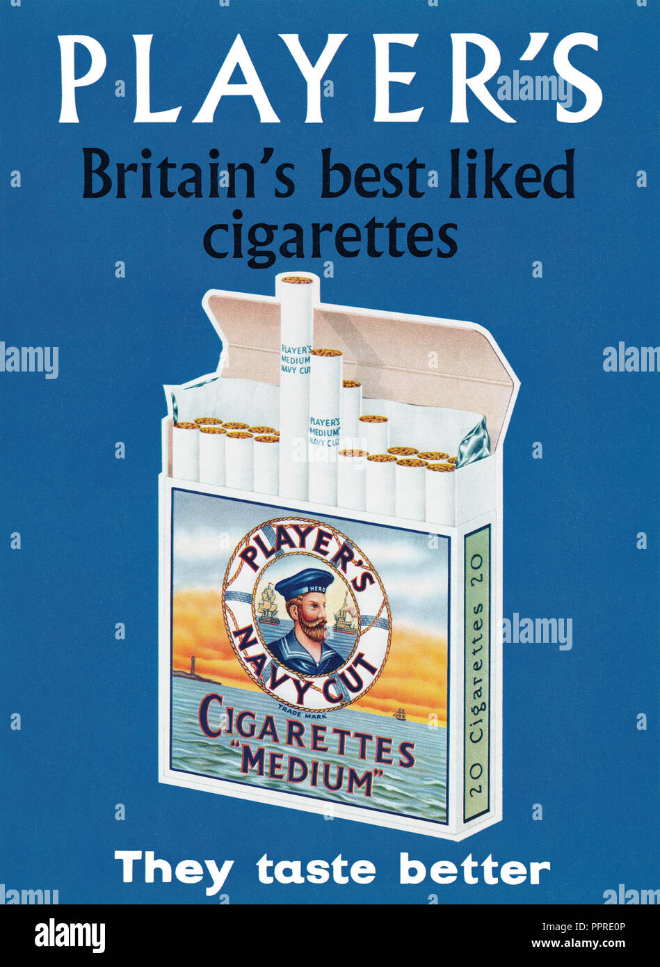 1959 British advertisement for Player's Navy Cut Medium cigarettes. Stock Photo