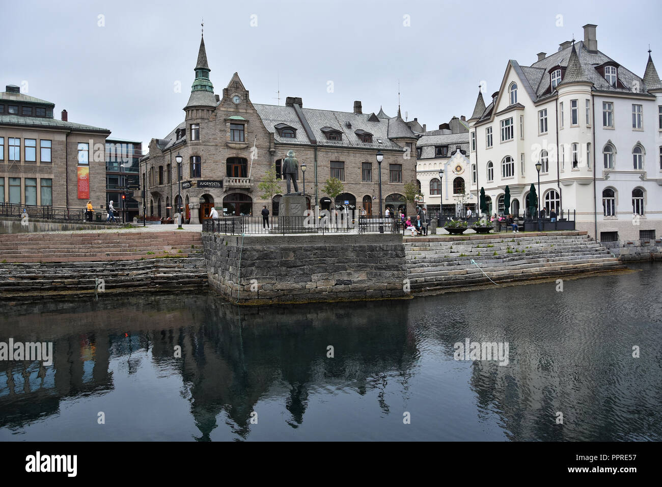 View of Art Nouveau Centre in Alesund town, More og Romsdal , on the west coast of Norway,  renowned for its beautiful Art Nouveau buildings. Stock Photo