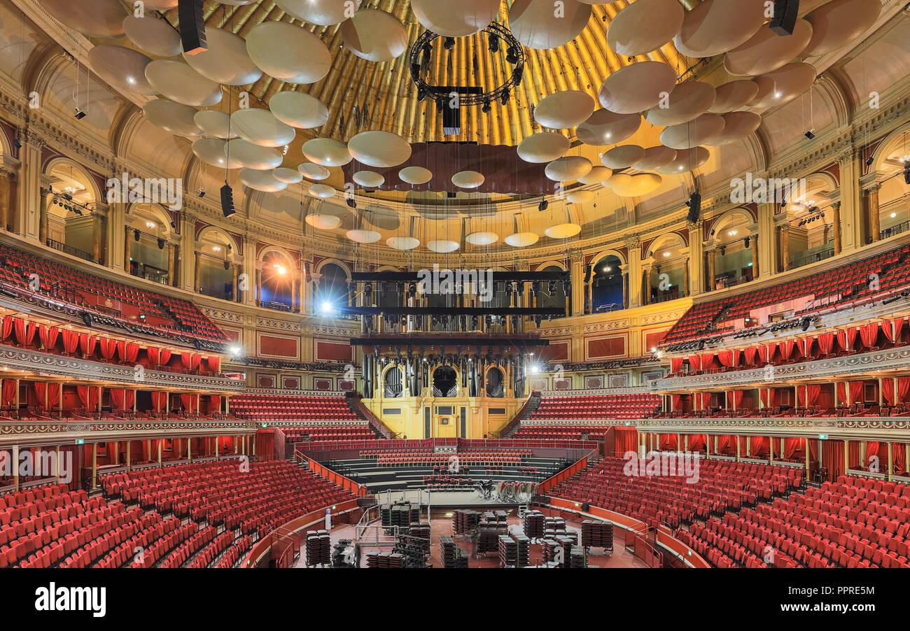 Royal Albert Hall, interior building architecture of empty auditorium of the concert hall, London, UK Stock Photo