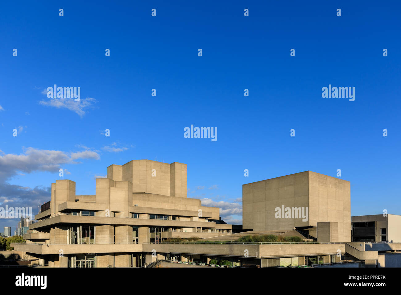 The National Theatre exterior with blue sky, Southbank, South Bank, London, UK Stock Photo