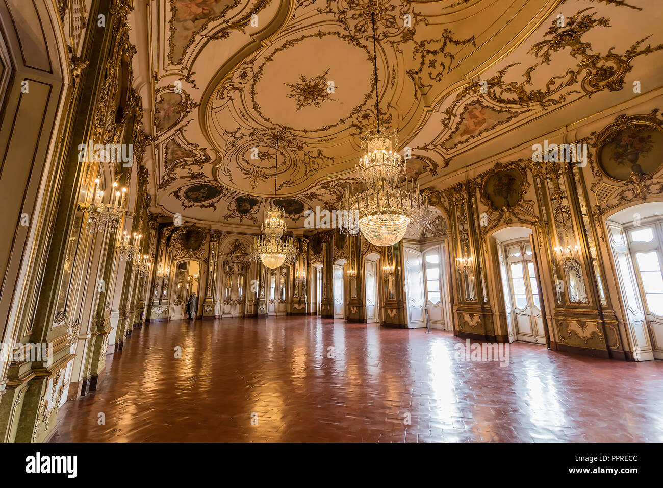 Queluz, Portugal - December 9, 2017: The Ballroom, rich decorated of Queluz Royal Palace. Formerly used as the Summer residence by the Portuguese roya Stock Photo