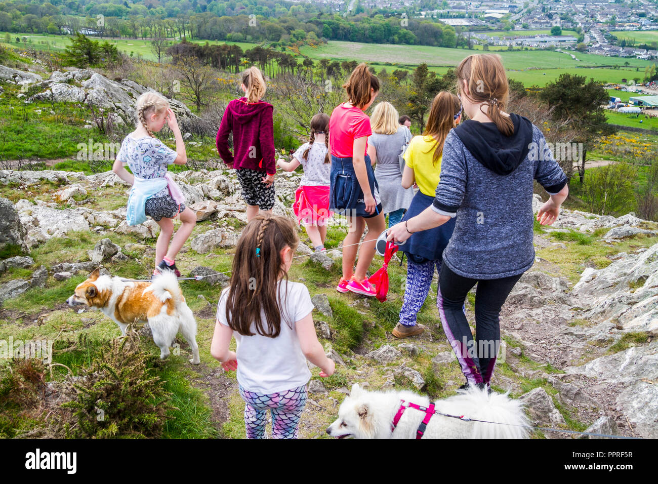 People, group of girls hillwalking Bray Head, WIcklow Dublin Ireland Stock Photo