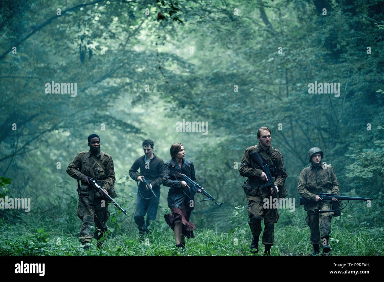 RELEASE DATE: November 9, 2018 TITLE: Overlord STUDIO: Paramount Pictures DIRECTOR: Julius Avery PLOT: The story of two American soldiers behind enemy lines on D Day. STARRING: (L-R) Jovan Adepo as Boyce, Dominic Applewhite as Rosenfeld, Mathilde Ollivier as Chloe, Wyatt Russell as Ford, John Magaro as Tibbet. (Credit Image: © Paramount Pictures/Entertainment Pictures) Stock Photo