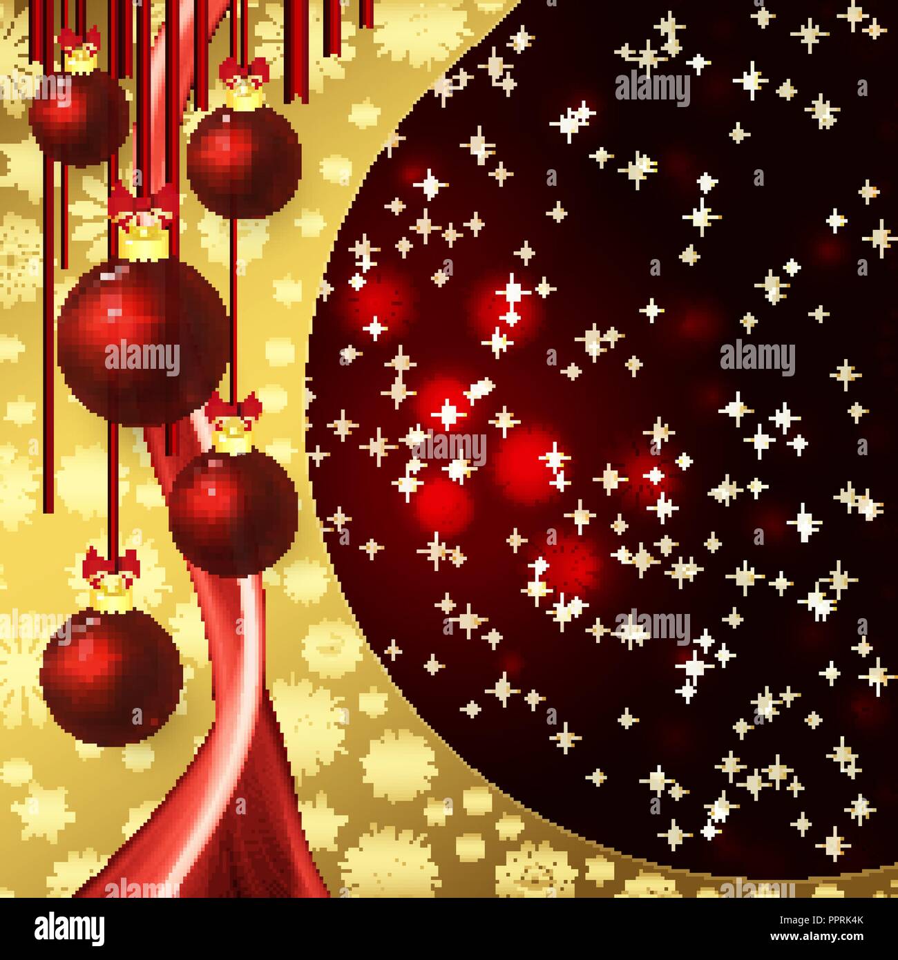 Vector christmas background with baubles on a dark red. Stock Vector