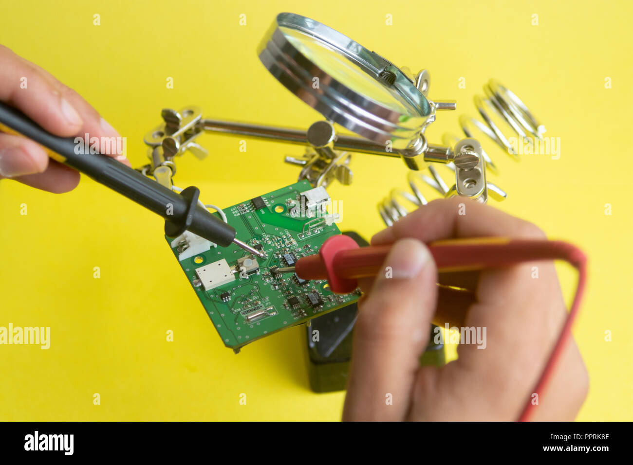 View of the repair of an electronic circuit Stock Photo