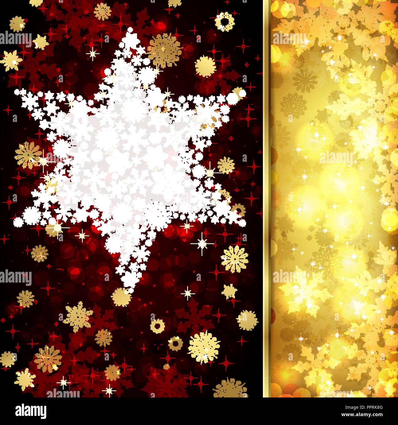 Vector New Year card with decor, snowflakes on golden and red ...