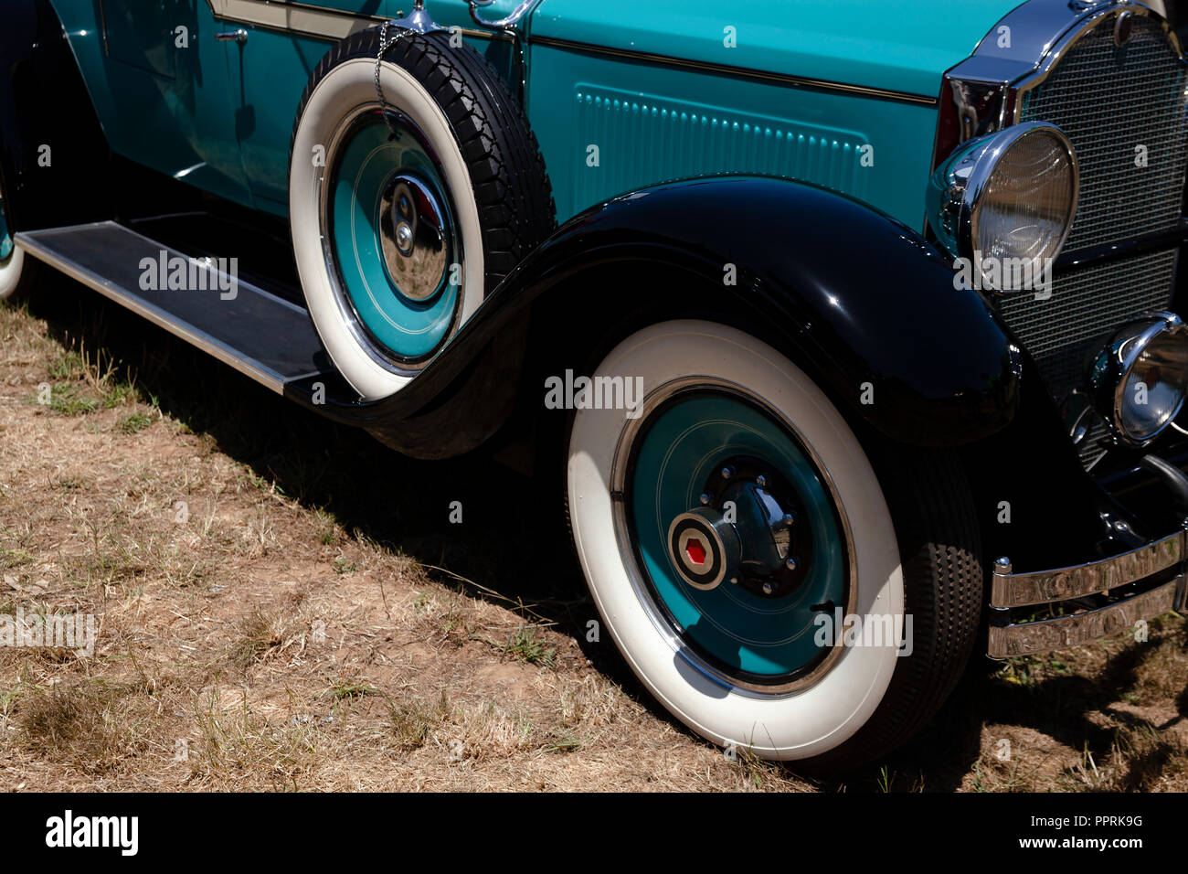 Turquoise 30s antique car Stock Photo