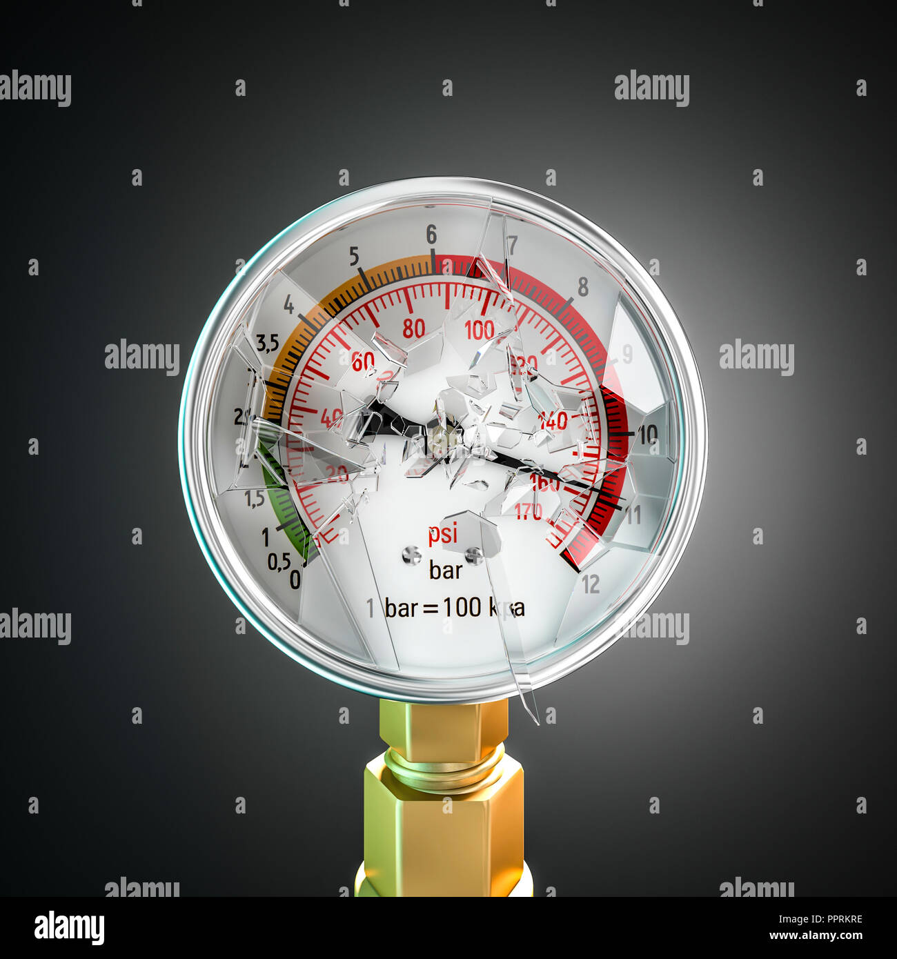 explosion of pressure gauge glass 3d rendering image Stock Photo Alamy