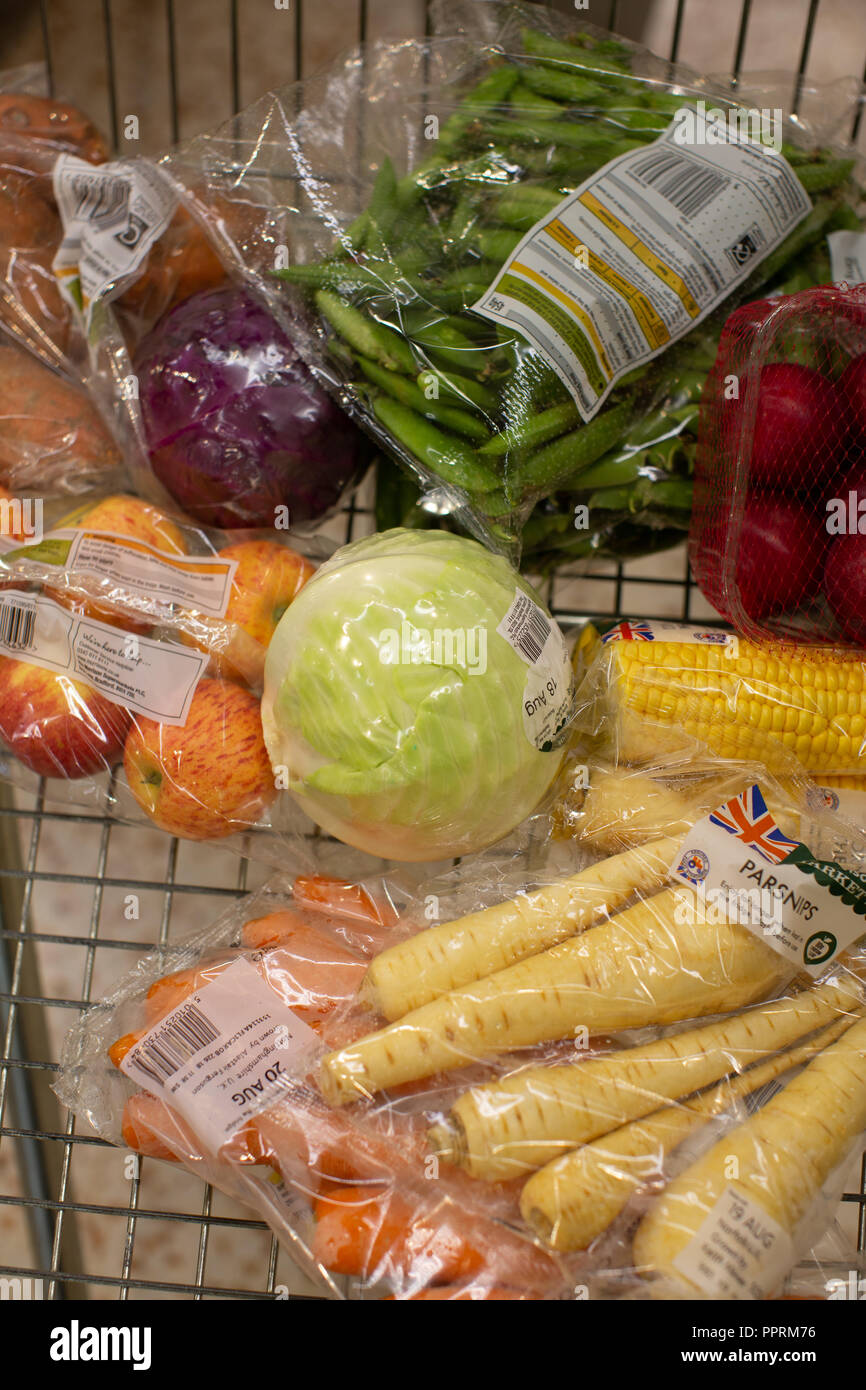 Plastic packaging on fruit and vegetables in the UK Stock Photo Alamy