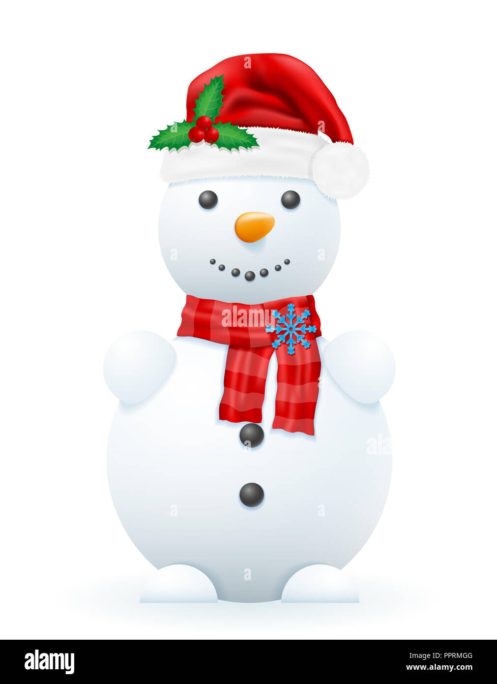 snowman in a red santa claus hat vector illustration isolated on white ...