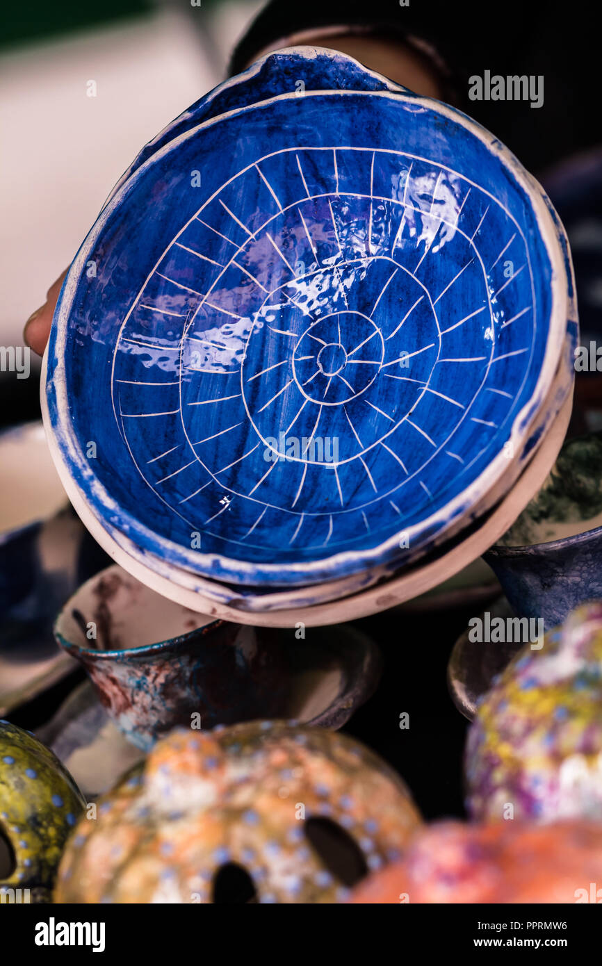 Indigo Blue Handmade Pottery Dish Stock Photo