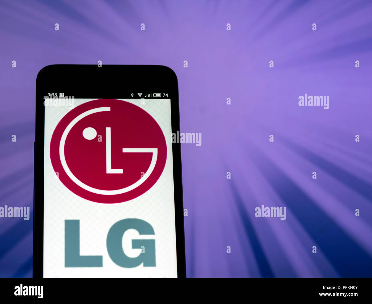 LG Corporation logo seen displayed on smart phone. LG Corporation is a