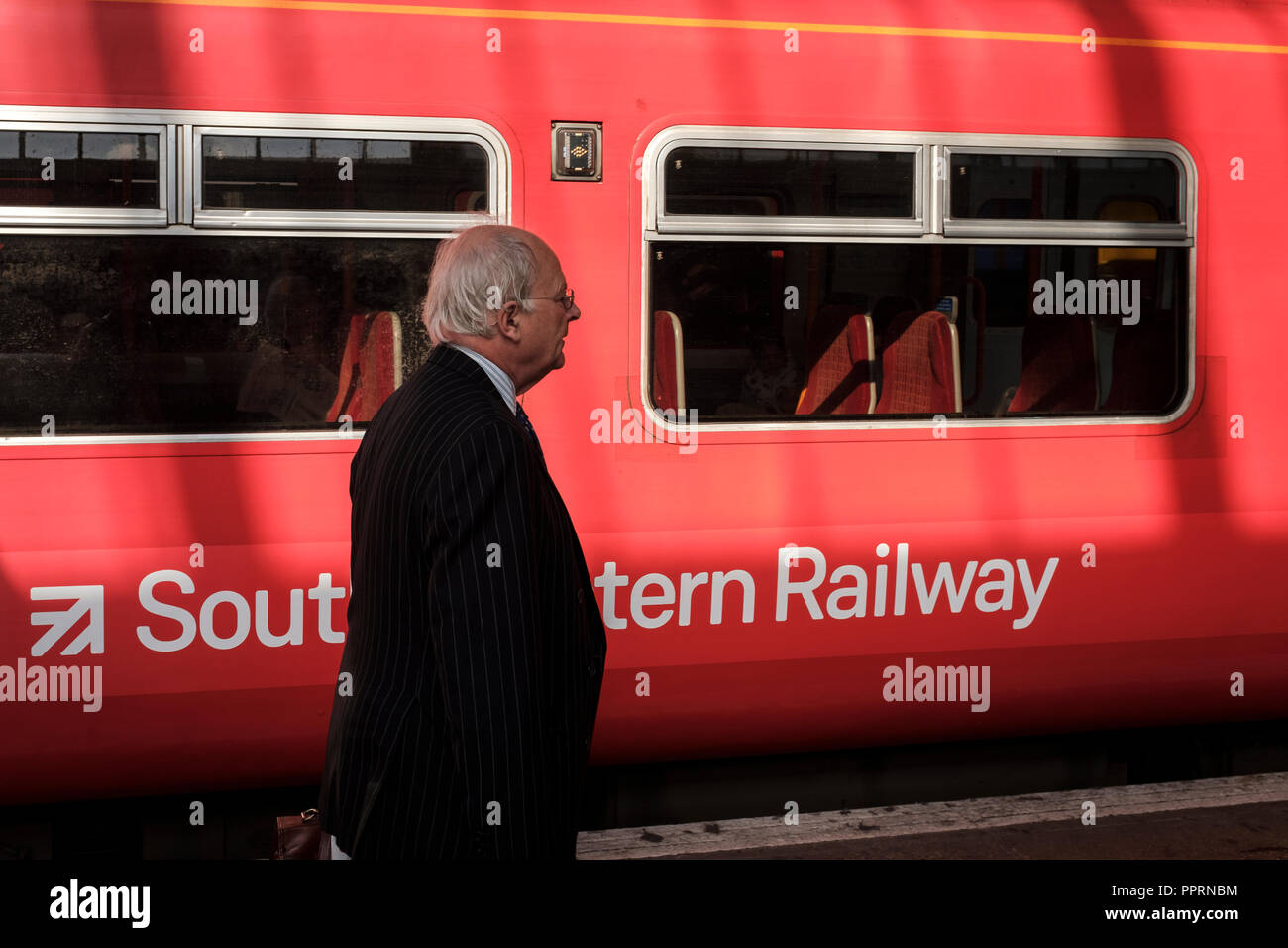 Waterloo Station,London,UK-Commuter on South Western Railway. Stock Photo