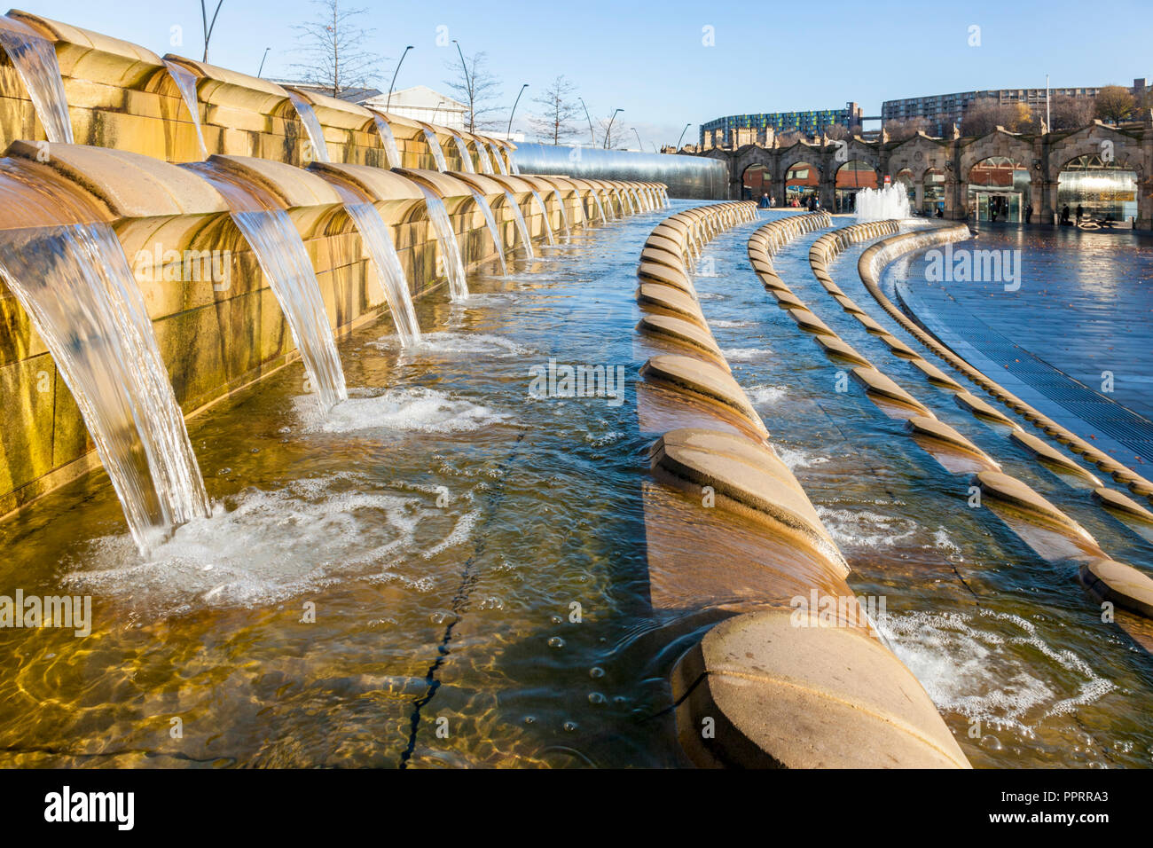 Water cascade feature, Sheaf Square, Sheffield, Yorkshire, England, UK Stock Photo
