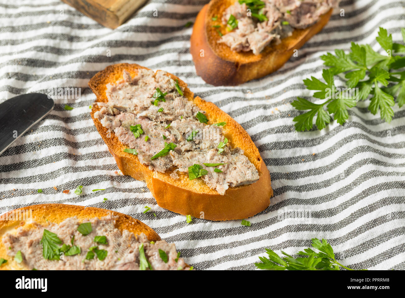 Savory Duck Liver Pate Spread with Toast and Parsley Stock Photo Alamy
