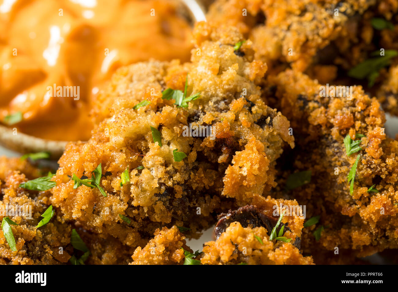 Homemade Deep Fried Chicken Livers with Spicy Mayo Stock Photo Alamy