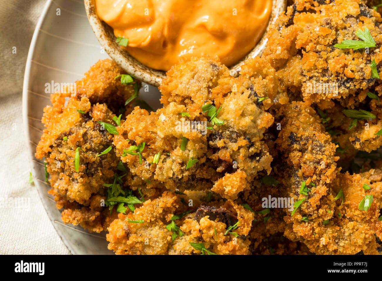 Homemade Deep Fried Chicken Livers with Spicy Mayo Stock Photo Alamy