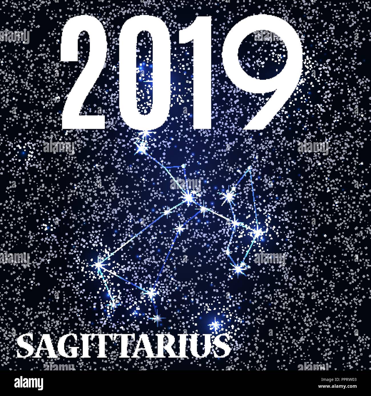 Symbol: Sagittarius Zodiac Sign with the New Year and Christmas 2019. Vector Illustration Stock Vector