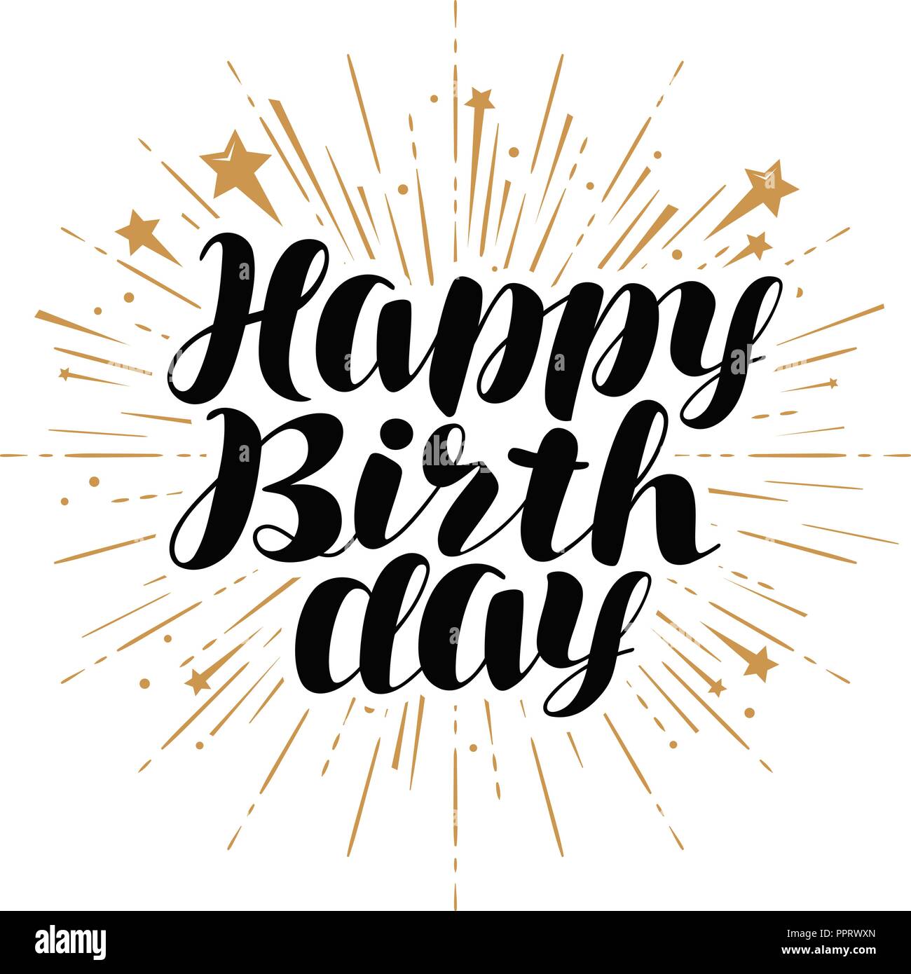 Happy Birthday greeting card or banner. Handwritten lettering vector Stock Vector