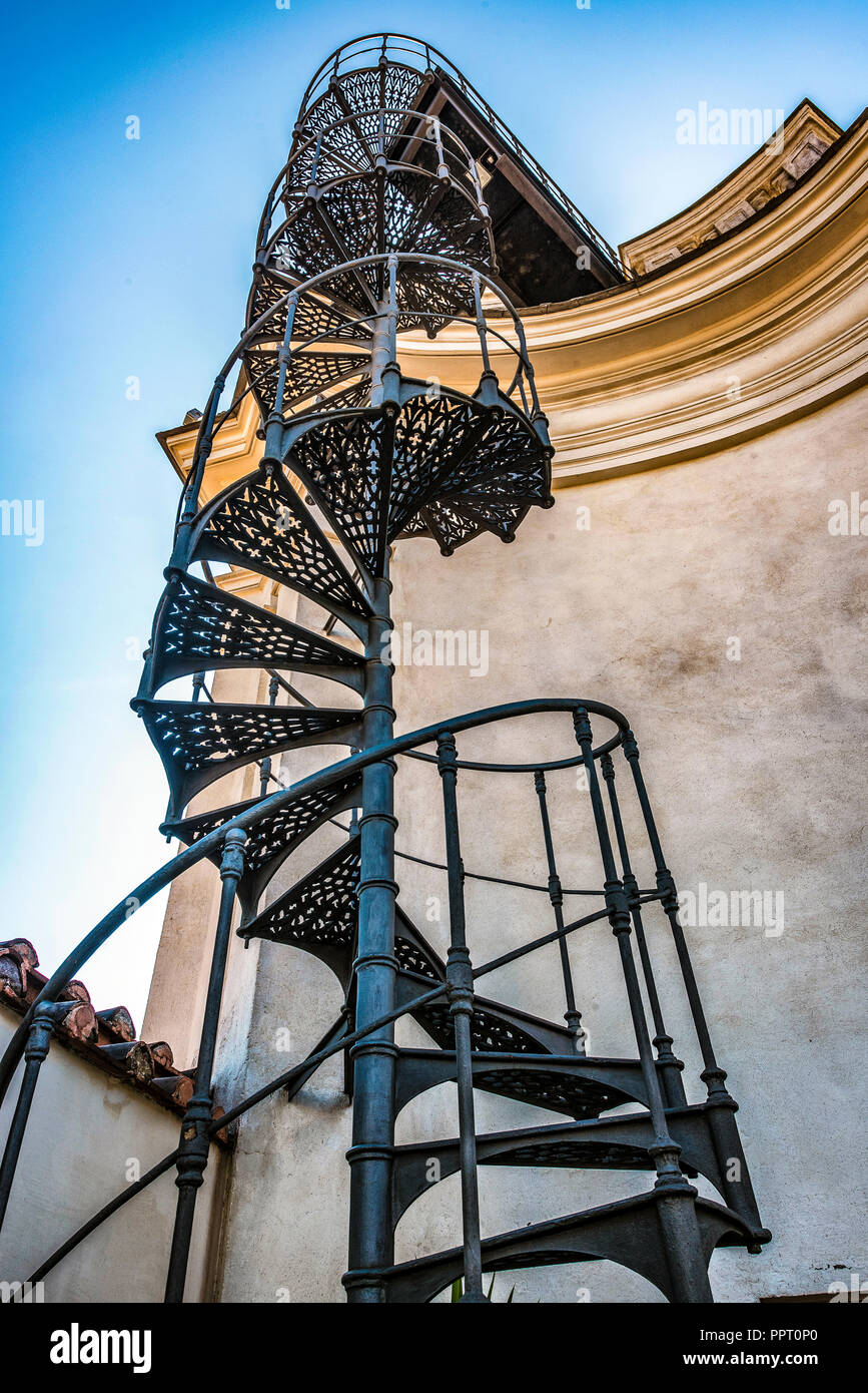 The spiral staircase that connects the last floor of Palazzo Falconieri of Rome with the 'Altana', a terrace  built by Francesco Borromini Stock Photo