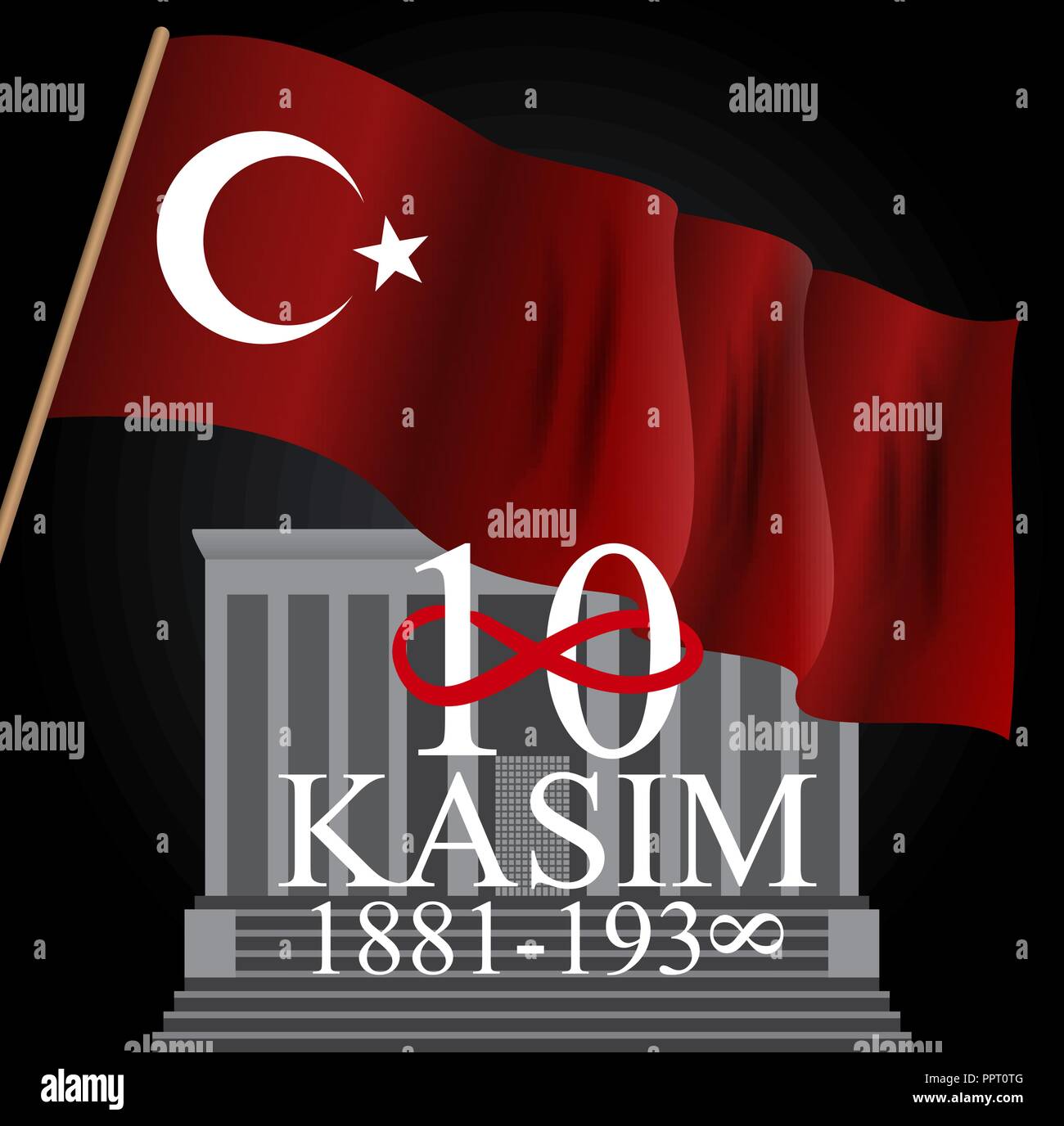 10 November founder of the Republic of Turkey Mustafa Kemal Ataturk death anniversary. English: November 10, 1881-1938. Vector Illustration Stock Vector