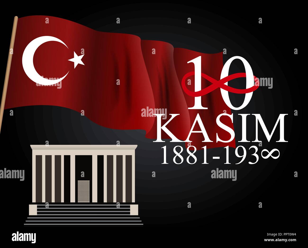 10 November founder of the Republic of Turkey Mustafa Kemal Ataturk death anniversary. English: November 10, 1881-1938. Vector Illustration Stock Vector